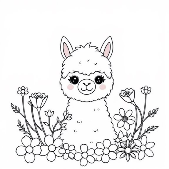 Alpaca Surrounded By Flowers Coloring Pages Alpaca Surrounded By Flowers Coloring Pages