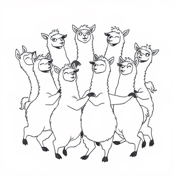 Alpacas Dance Together Joyfully Coloring Pages Alpacas Dance Together Joyfully Coloring Pages