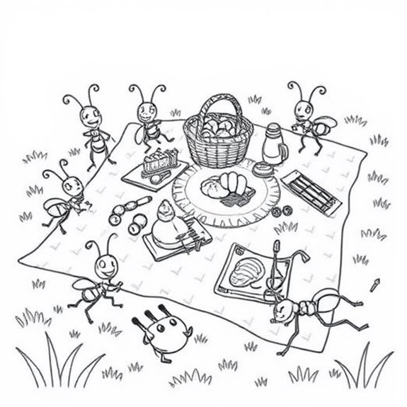 Ants Invading Picnic Spread Coloring Pages Ants Invading Picnic Spread Coloring Pages