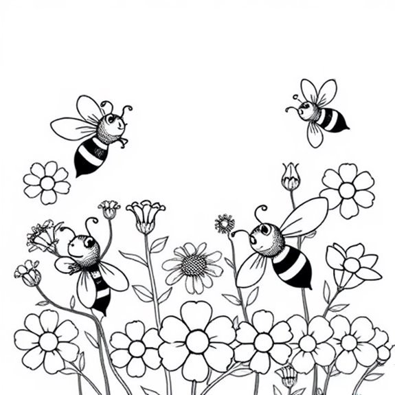 Bee Themed Floral Designs Coloring Pages Bee Themed Floral Designs Coloring Pages
