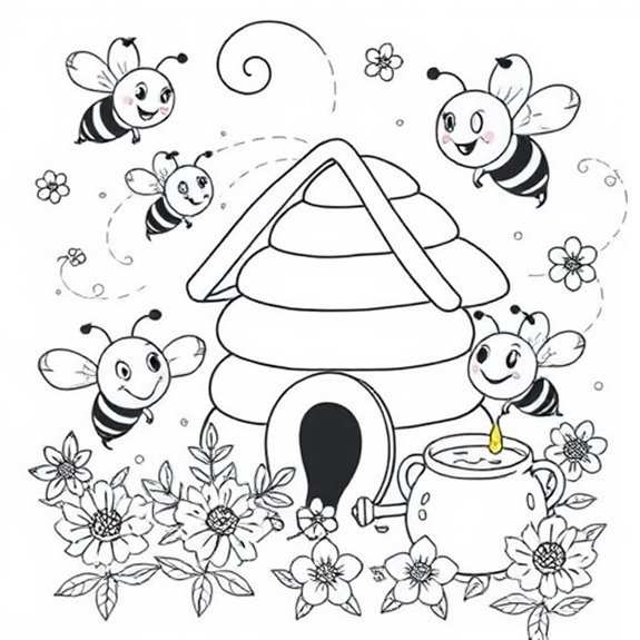 Bees Collecting Sweet Nectar Coloring Pages Bees Collecting Sweet Nectar Coloring Pages