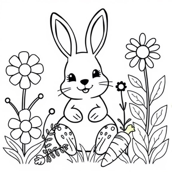 Bunny Hopping Through Flowers Coloring Pages Bunny Hopping Through Flowers Coloring Pages