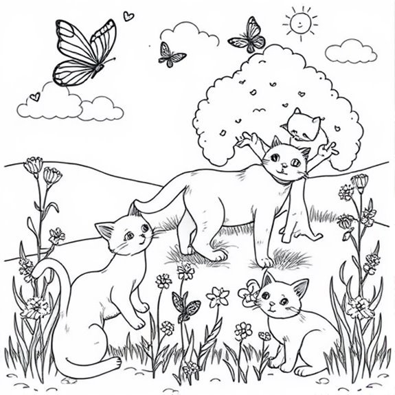 Cats Frolicking Outdoors Playfully Coloring Pages Cats Frolicking Outdoors Playfully Coloring Pages