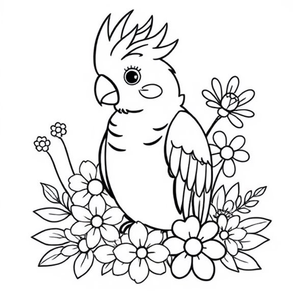 Cockatiel Amidst Blooming Flowers Coloring Pages Cockatiel Amidst Blooming Flowers Coloring Pages