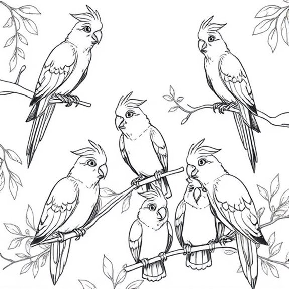 Cockatiels Enjoying Family Time Coloring Pages Cockatiels Enjoying Family Time Coloring Pages