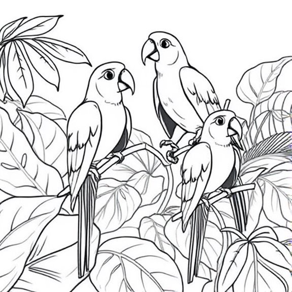 Colorful Birds In Foliage Coloring Pages Colorful Birds In Foliage Coloring Pages