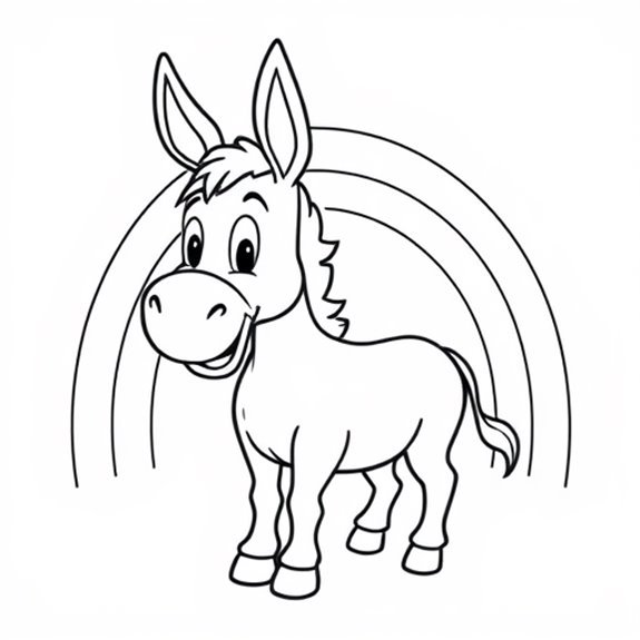 Colorful Donkey Under Rainbow Coloring Pages Colorful Donkey Under Rainbow Coloring Pages