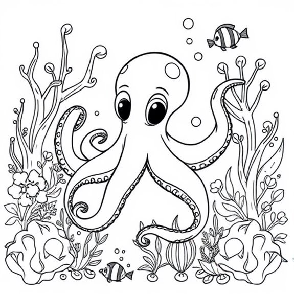 Colorful Octopus Among Corals Coloring Pages Colorful Octopus Among Corals Coloring Pages