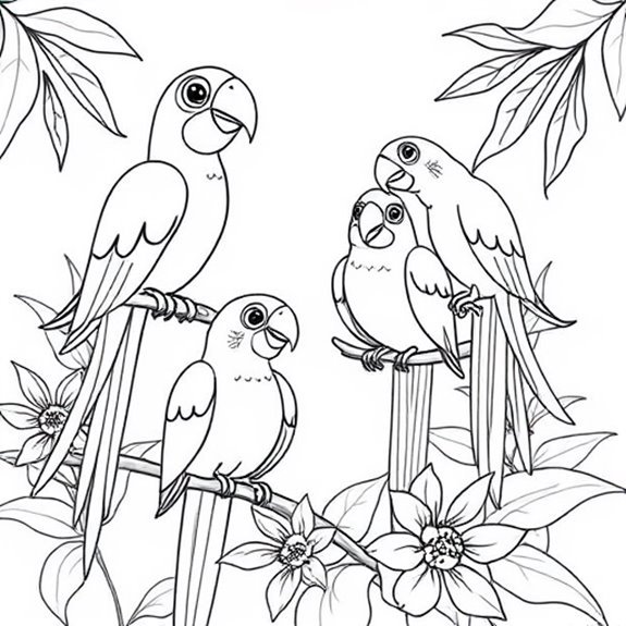 Colorful Parrots In Nature Coloring Pages Colorful Parrots In Nature Coloring Pages