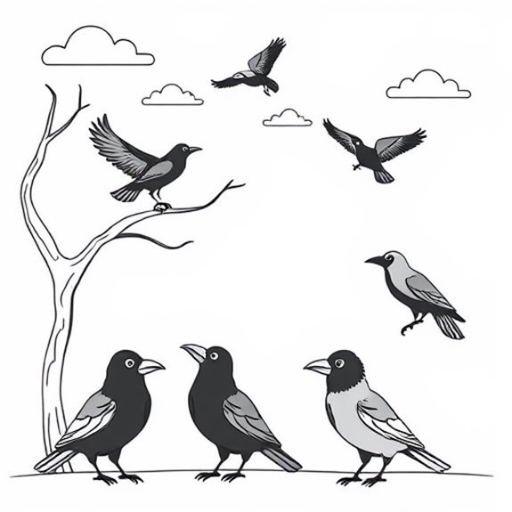 Crow Family Gathering Together Coloring Pages Crow Family Gathering Together Coloring Pages