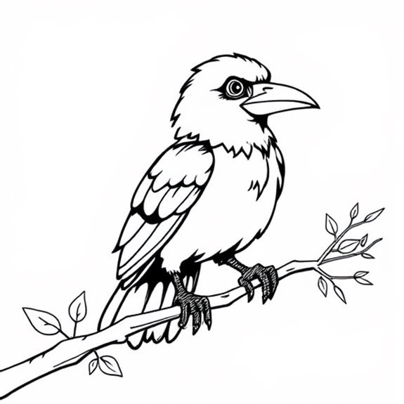 Crow Sitting On Branch Coloring Pages Crow Sitting On Branch Coloring Pages
