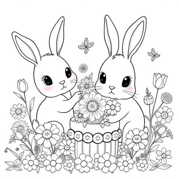 Cute Bunnies Among Flowers Coloring Pages Cute Bunnies Among Flowers Coloring Pages