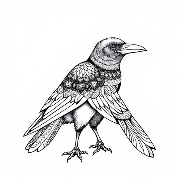 Detailed Patterned Crow Design Coloring Pages Detailed Patterned Crow Design Coloring Pages