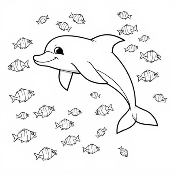 Dolphin Swimming Among Fish Coloring Pages Dolphin Swimming Among Fish Coloring Pages