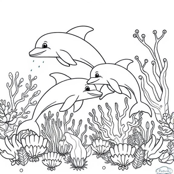 Dolphin Swimming Through Coral Coloring Pages Dolphin Swimming Through Coral Coloring Pages