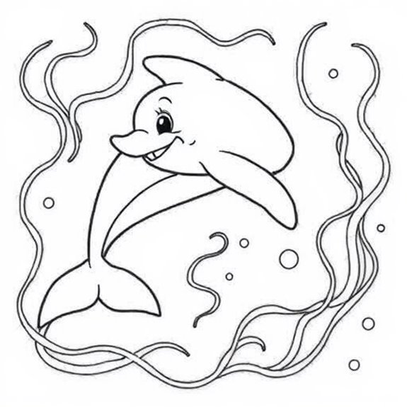 Dolphin Swims Near Seaweed Coloring Pages Dolphin Swims Near Seaweed Coloring Pages