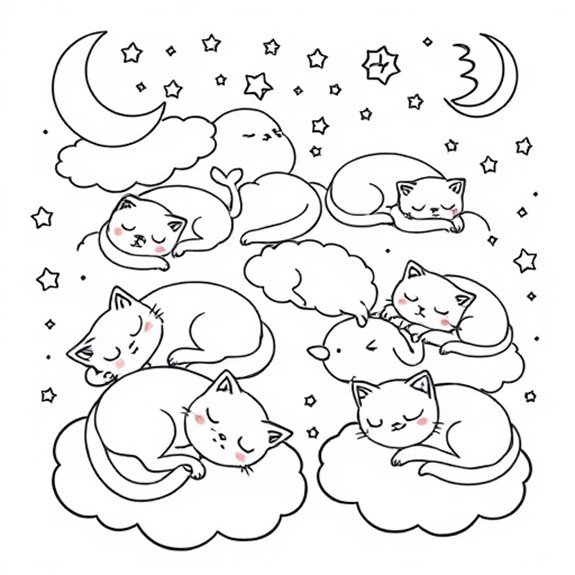 Dreamy Cats In Slumber Coloring Pages Dreamy Cats In Slumber Coloring Pages