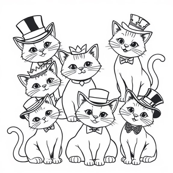 Elegant Cats Wearing Hats Coloring Pages Elegant Cats Wearing Hats Coloring Pages