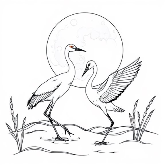 Elegant Crane Under Moonlight Coloring Pages Elegant Crane Under Moonlight Coloring Pages