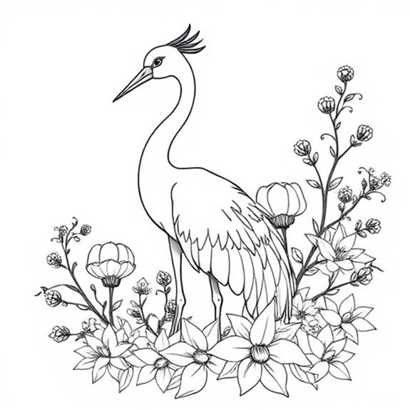 Elegant Floral Crane Motif Coloring Pages Elegant Floral Crane Motif Coloring Pages