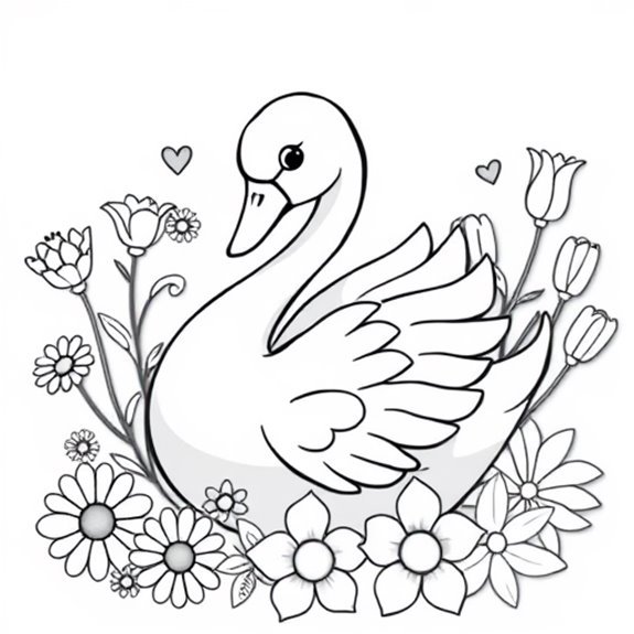 Elegant Swan Adorned Flowers Coloring Pages Elegant Swan Adorned Flowers Coloring Pages