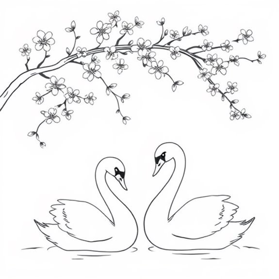 Elegant Swan Amidst Blossoms Coloring Pages Elegant Swan Amidst Blossoms Coloring Pages