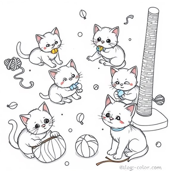 Feline Playtime With Toys Coloring Pages Feline Playtime With Toys Coloring Pages