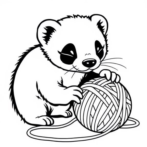 Ferret Enjoys Yarn Ball Coloring Pages Ferret Enjoys Yarn Ball Coloring Pages