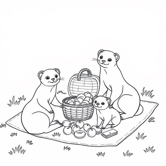 Ferrets Enjoying Outdoor Feast Coloring Pages Ferrets Enjoying Outdoor Feast Coloring Pages