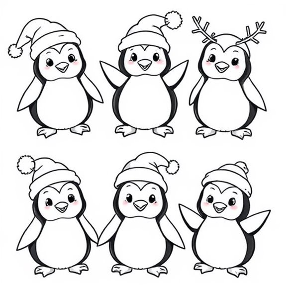 Festive Penguins In Hats Coloring Pages Festive Penguins In Hats Coloring Pages