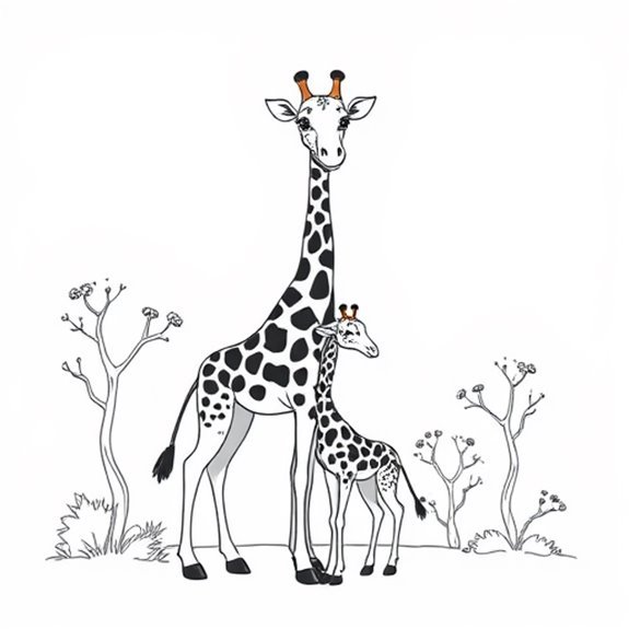 Giraffes Interacting In Nature Coloring Pages Giraffes Interacting In Nature Coloring Pages
