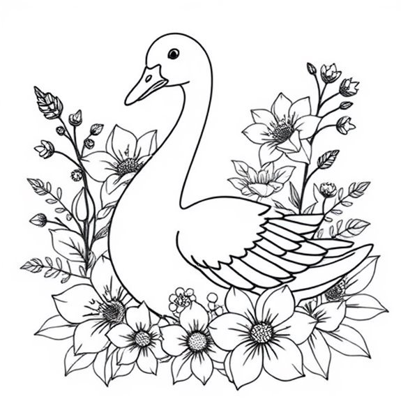 Graceful Goose Adorned Flowers Coloring Pages Graceful Goose Adorned Flowers Coloring Pages