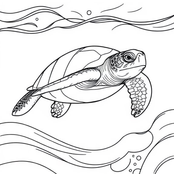 Graceful Turtle Gliding Underwater Coloring Pages Graceful Turtle Gliding Underwater Coloring Pages
