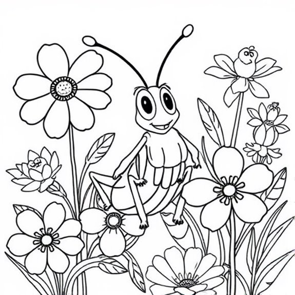 Grasshopper Among Blooming Flowers Coloring Pages Grasshopper Among Blooming Flowers Coloring Pages