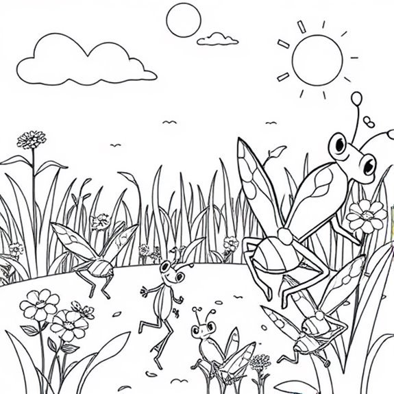 Grasshopper Enjoying Social Time Coloring Pages Grasshopper Enjoying Social Time Coloring Pages