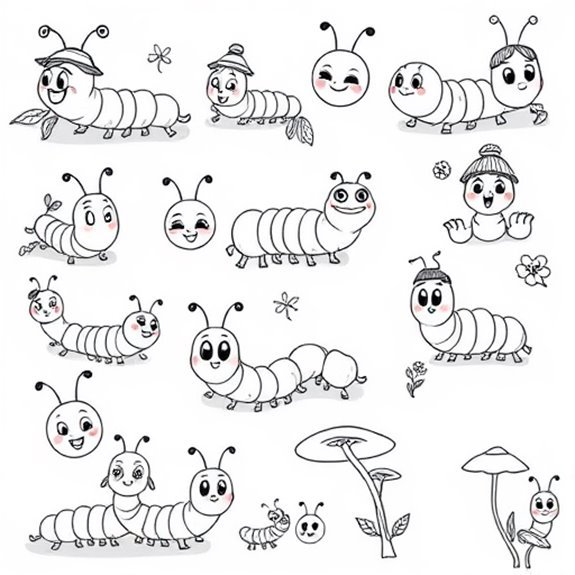 Humorous Caterpillar Character Designs Coloring Pages Humorous Caterpillar Character Designs Coloring Pages