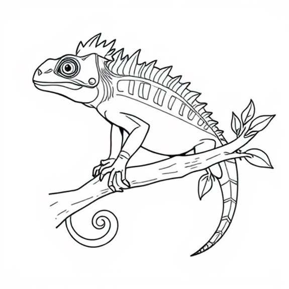 Iguana Perched On Branch Coloring Pages Iguana Perched On Branch Coloring Pages