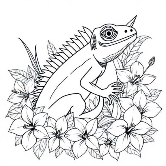 Iguana Surrounded By Flowers Coloring Pages Iguana Surrounded By Flowers Coloring Pages