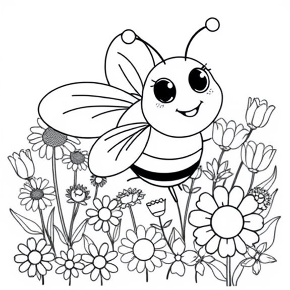 Joyful Bee Among Blossoms Coloring Pages Joyful Bee Among Blossoms Coloring Pages