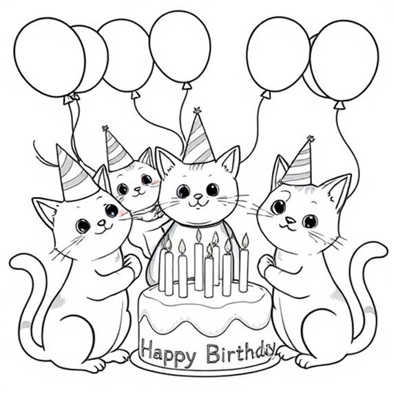 Joyful Felines In Celebration Coloring Pages Joyful Felines In Celebration Coloring Pages