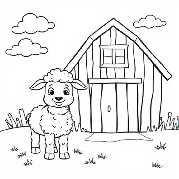 Joyful Lambs Near Barn Coloring Pages Joyful Lambs Near Barn Coloring Pages