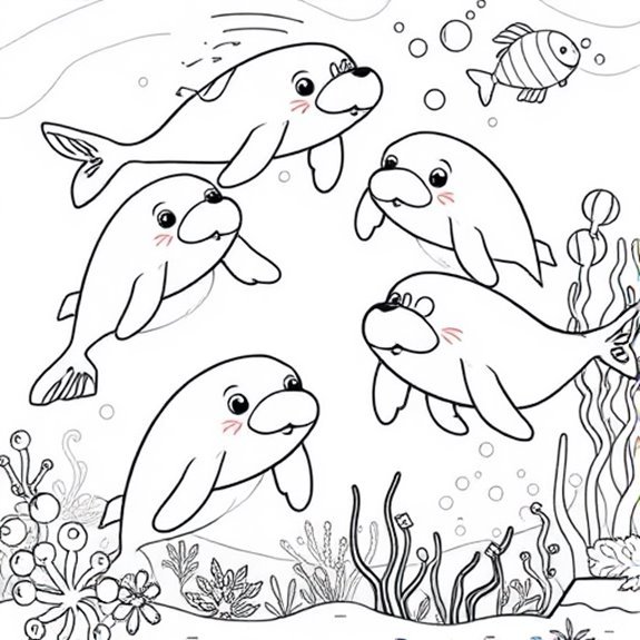 Joyful Manatees With Companions Coloring Pages Joyful Manatees With Companions Coloring Pages
