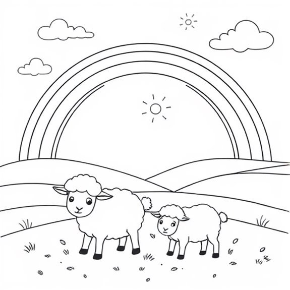Lambs Grazing Beneath Rainbow Coloring Pages Lambs Grazing Beneath Rainbow Coloring Pages
