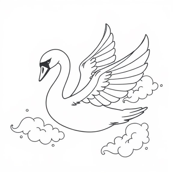 Majestic Swan Soaring Gracefully Coloring Pages Majestic Swan Soaring Gracefully Coloring Pages