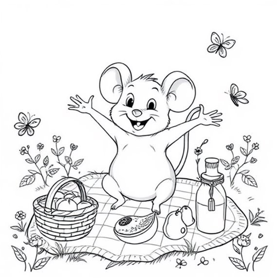 Mouse Enjoying Picnic Adventure Coloring Pages Mouse Enjoying Picnic Adventure Coloring Pages