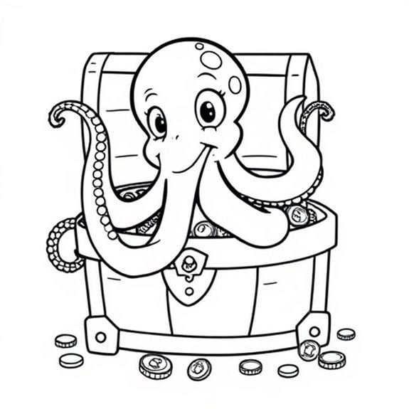 Octopus Guarding Hidden Treasure Coloring Pages Octopus Guarding Hidden Treasure Coloring Pages