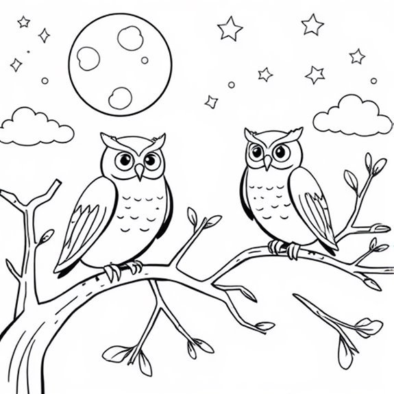Owls Soaring Beneath Moonlight Coloring Pages Owls Soaring Beneath Moonlight Coloring Pages
