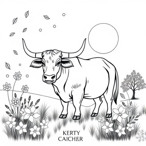 Oxen In Seasonal Landscapes Coloring Pages Oxen In Seasonal Landscapes Coloring Pages