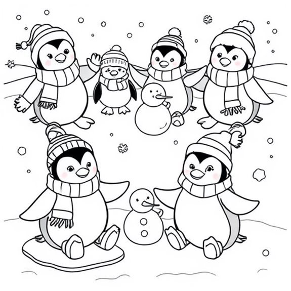 Penguins Dressed For Winter Coloring Pages Penguins Dressed For Winter Coloring Pages