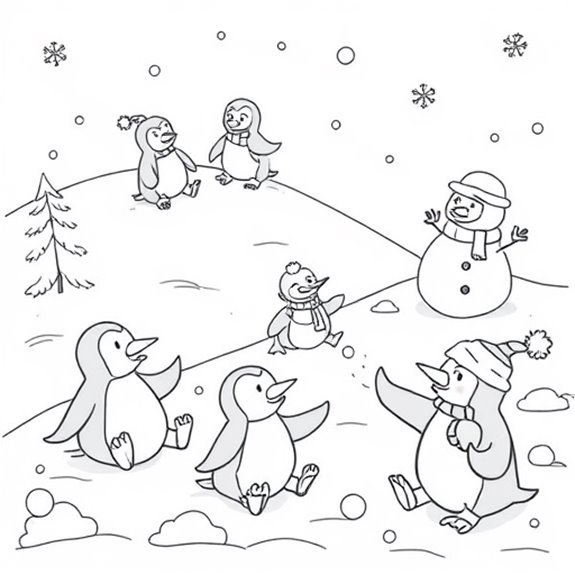 Penguins Enjoying Snowy Fun Coloring Pages Penguins Enjoying Snowy Fun Coloring Pages